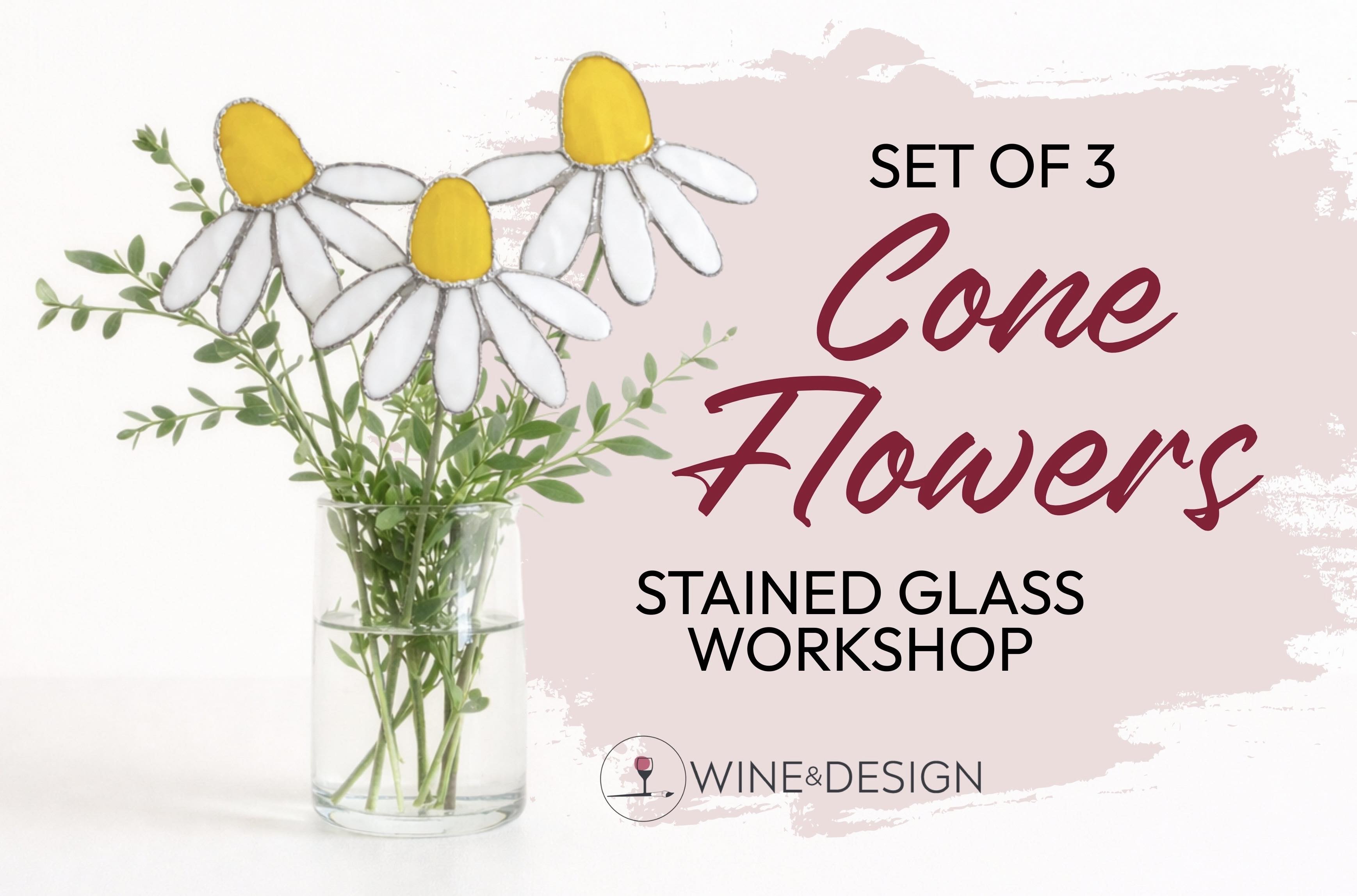 Set of 3 Cone Flowers Stained Glass Workshop