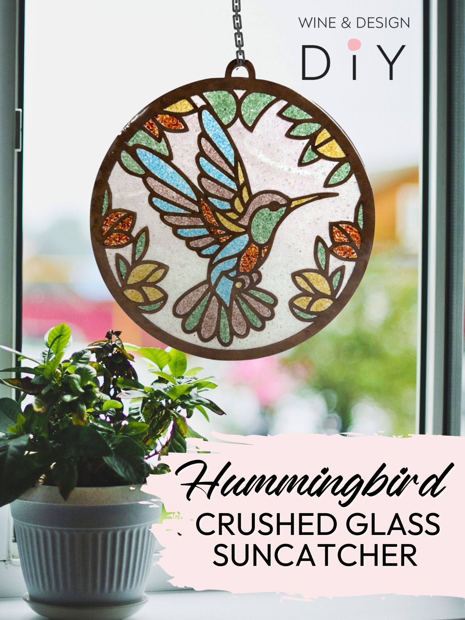 BRAND NEW! Hummingbird Crushed Glass Sun Catcher