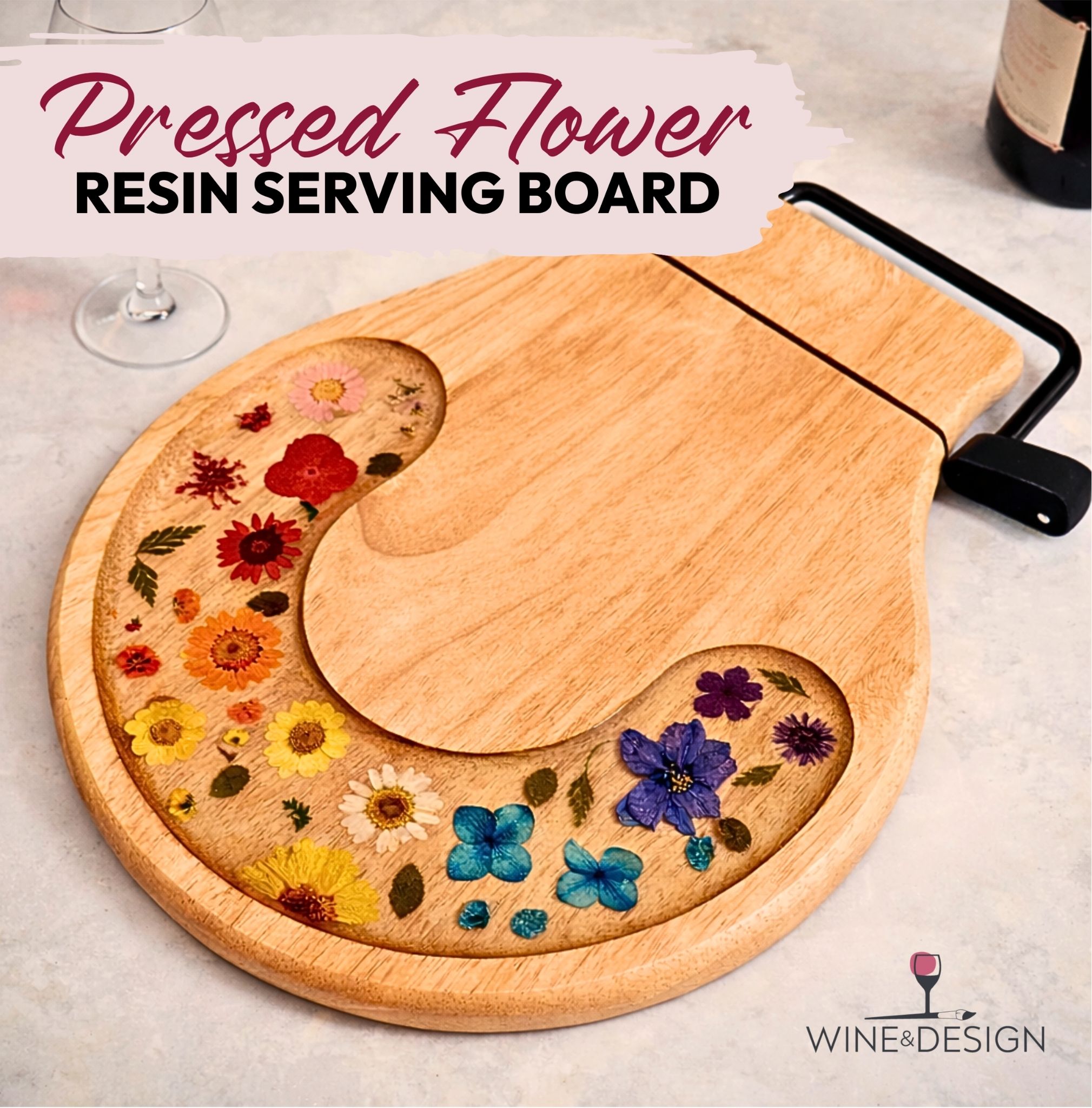 Pressed Flower Resin Serving Board & Cheese Slicer