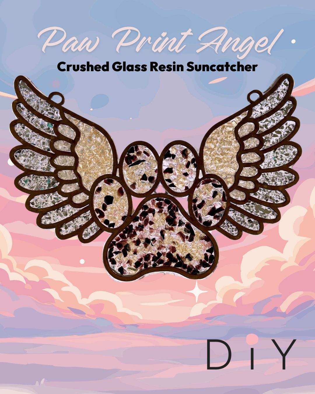 DIY Paw Print Angel Resin and Crushed Glass Suncatcher - BYOB and Free Parking - Paint Your Pet
