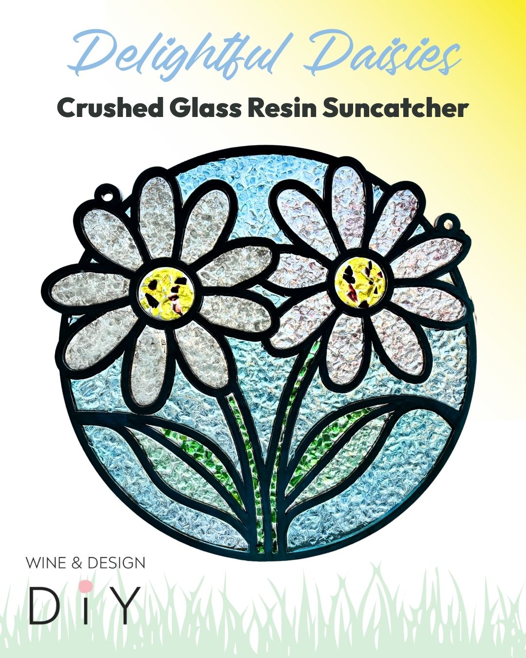 NEW! Delightful Daisies Crushed Glass Sun Catcher