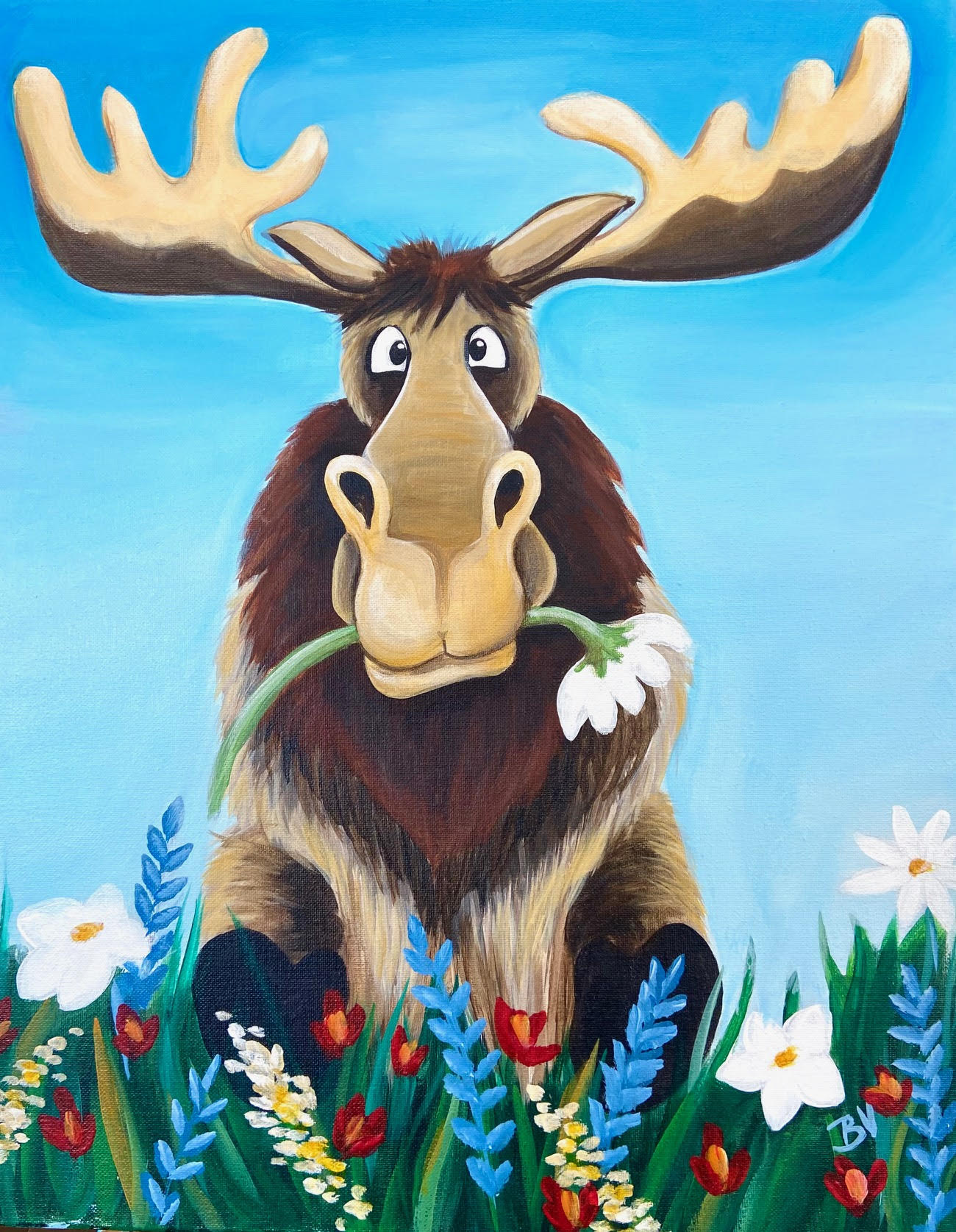 NEW!! Marvin the Moose in a Daisy Field