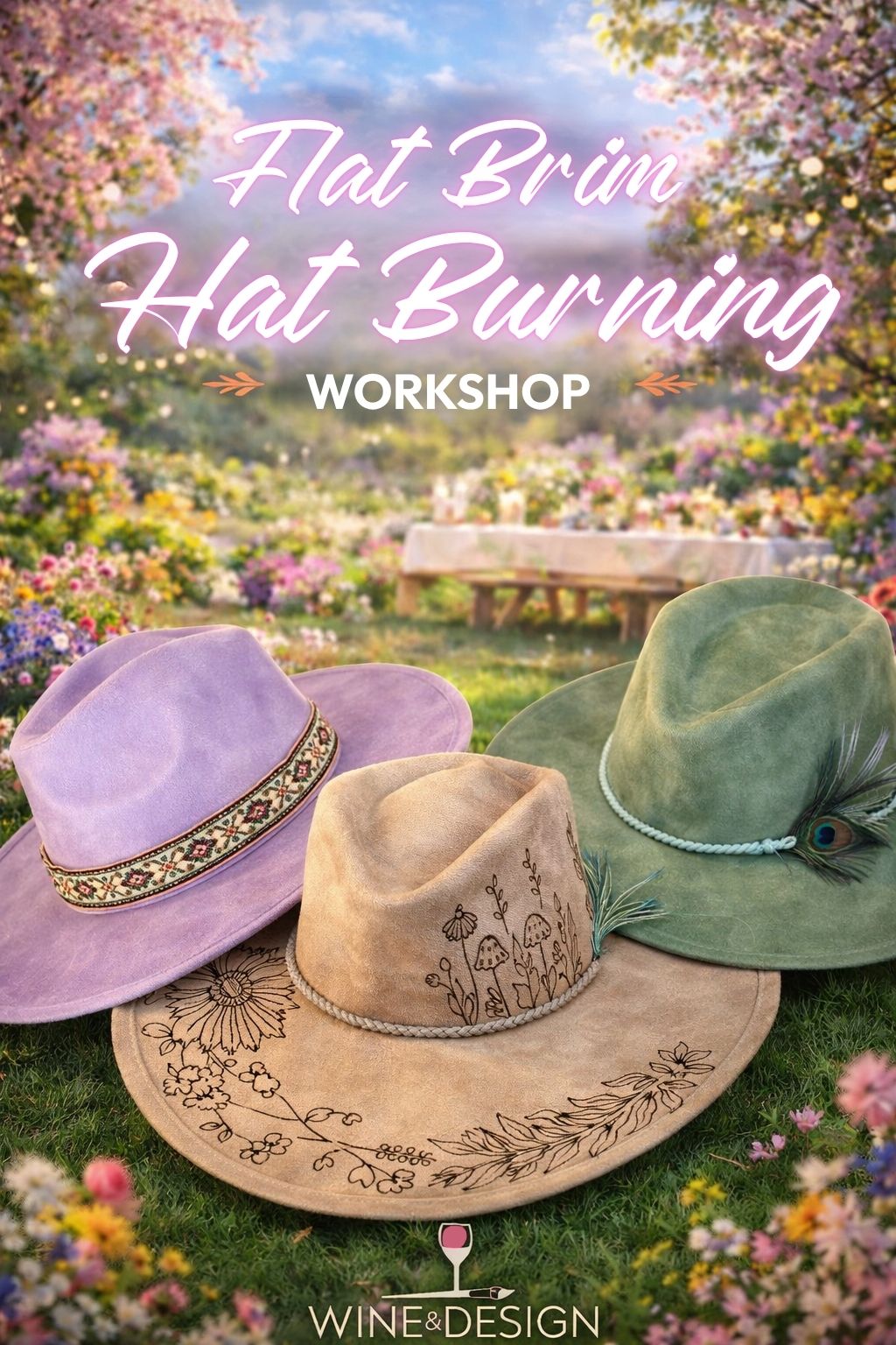 Vegan Suede Flat Brim Hat Stencil Burning Workshop