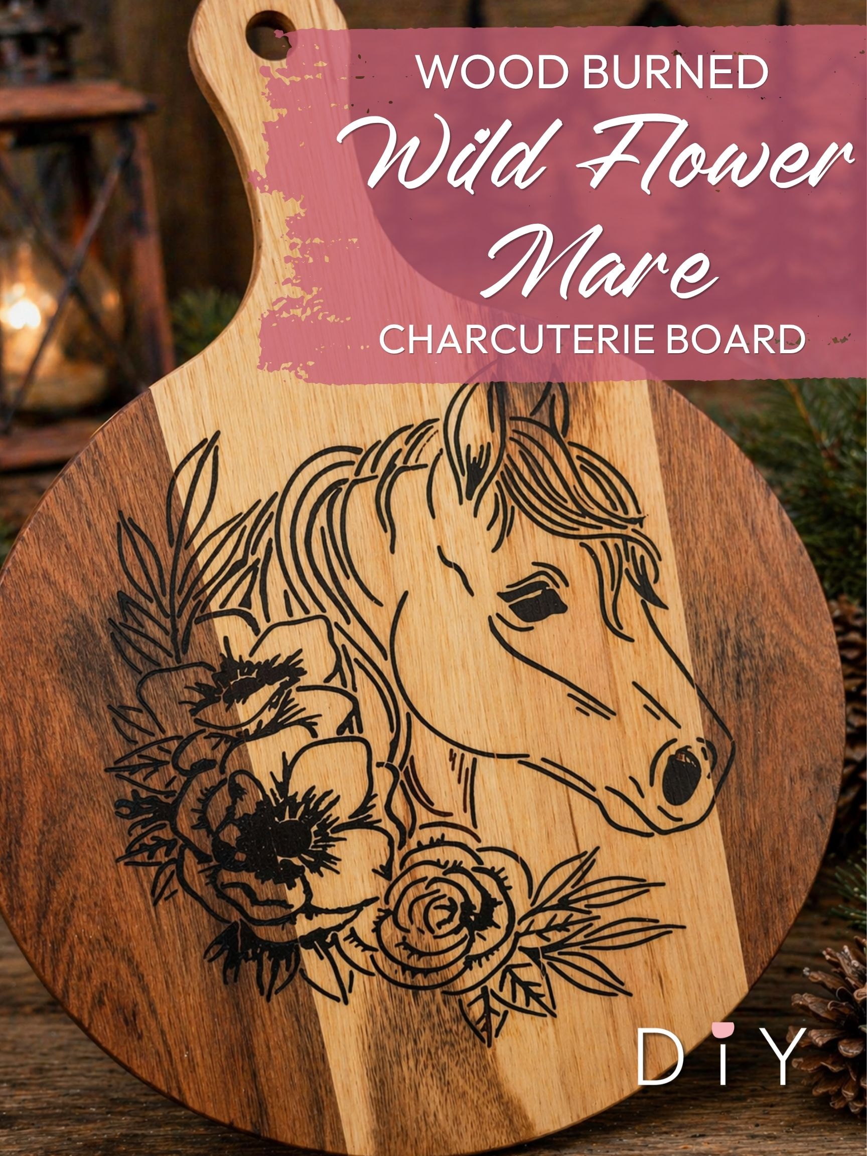 Wood Burned Wildflower Mare Charcuterie Board