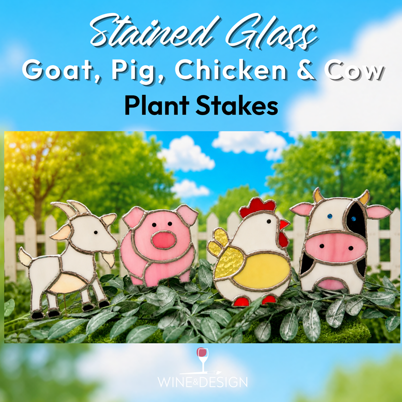 Stained Glass Farm Animal Plant Stakes Set of 3