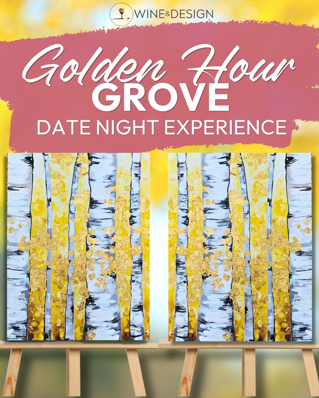 NEW Date Night Optional: Golden Hour Grove - a step by step painting & Gold Leaf Workshop Experience!