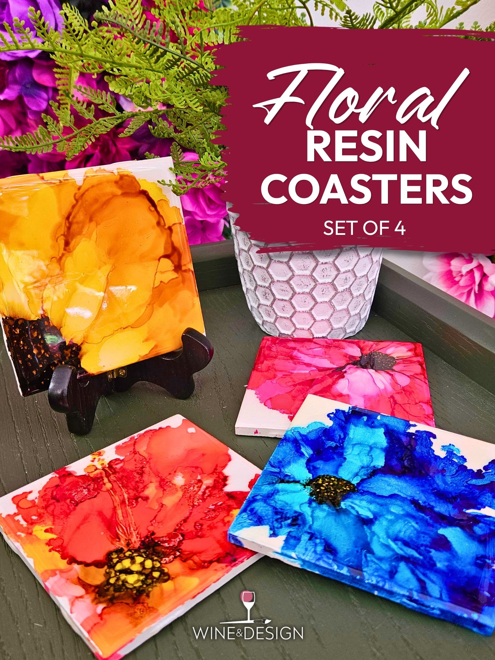 Alcohol Ink Floral Resin Coasters - Set of 4!