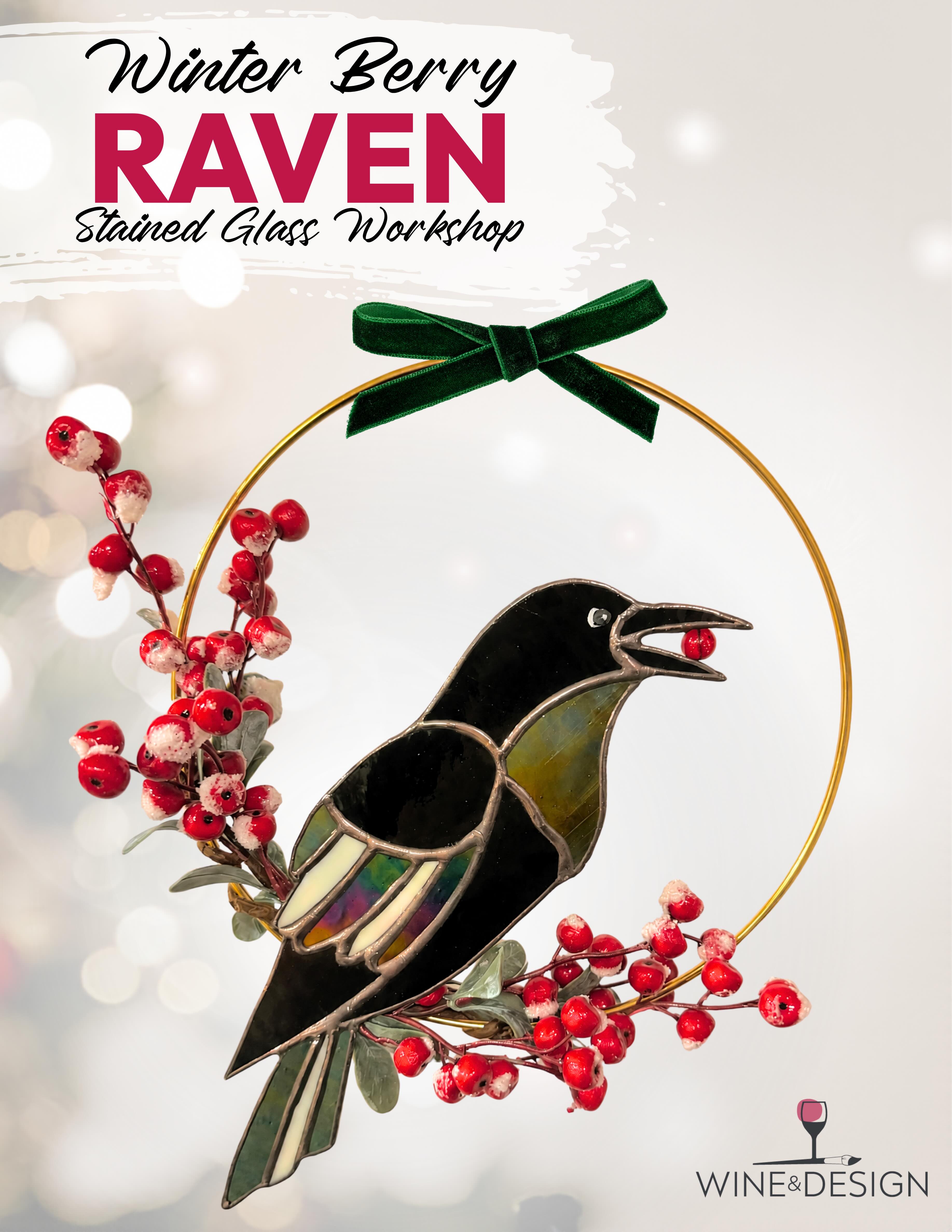 Winter Berry Raven Stained Glass