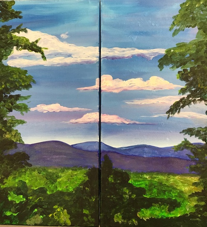 DATE NIGHT IN-STUDIO: Blue Ridge Mountain Overlook - 16x20 acrylic on canvas or 2 10x20 Canvases
