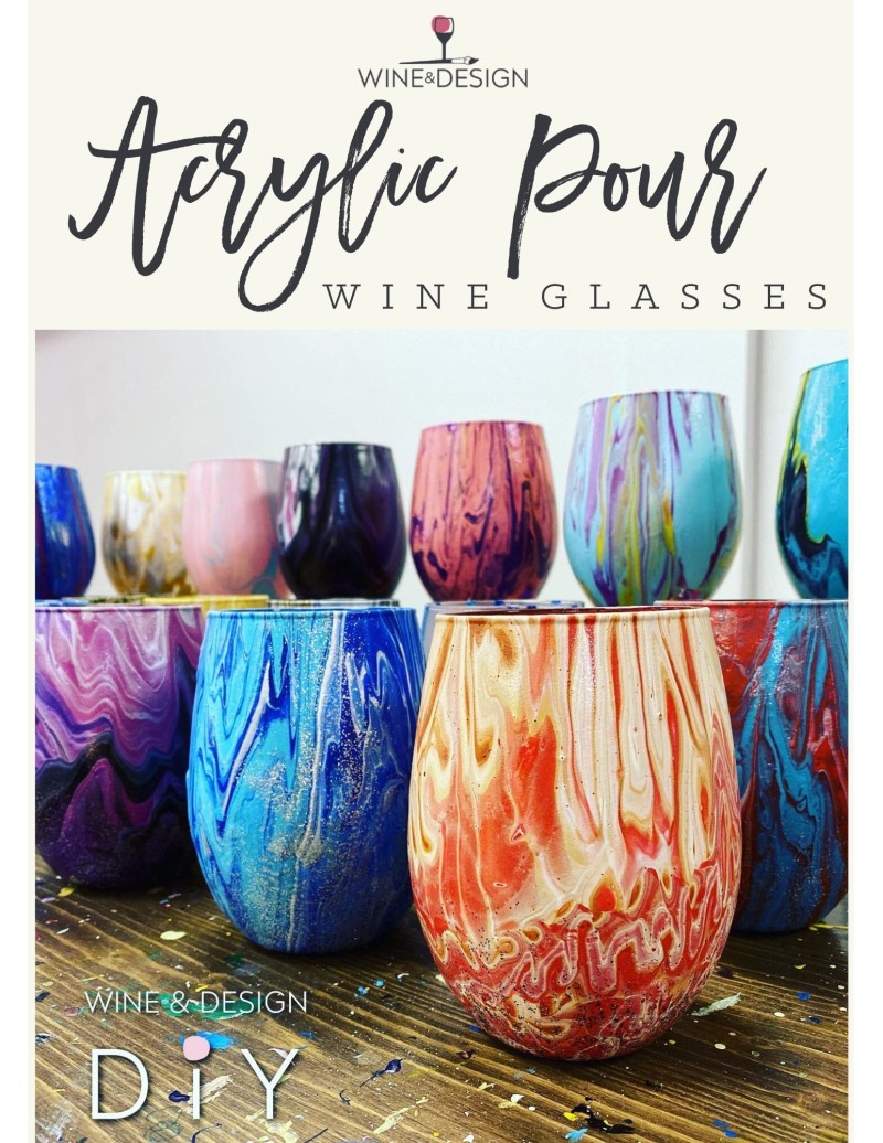 New! "Acrylic Pour Wine Glasses! Set Of TWO! Adult Studio! 