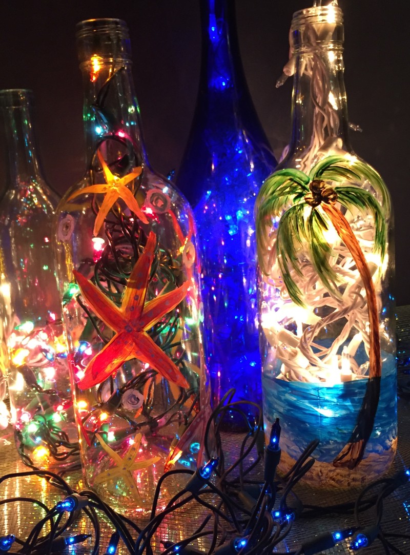 Beach Light Up Wine Bottles
