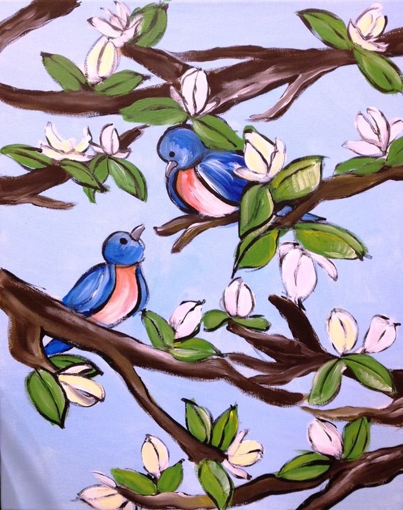 Birds Perched in a Magnolia