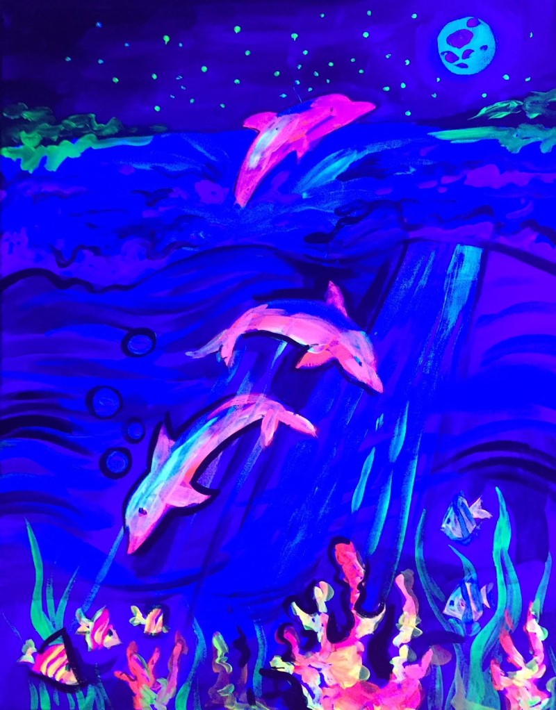 Kids "Blacklight Dolphins" GLOW IN THE DARK! 11am-12:30pm