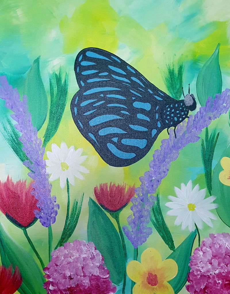All Ages Painting Class - Blue Butterfly - BYOB and Free Onsite Parking