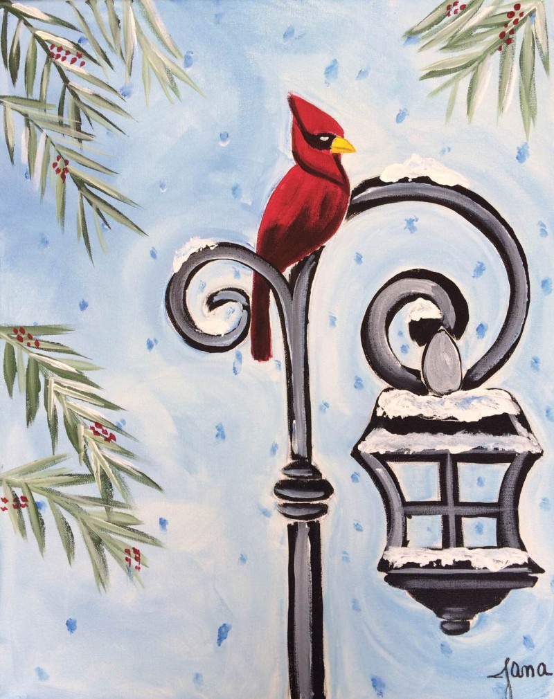 Cardinal on Lamp Post