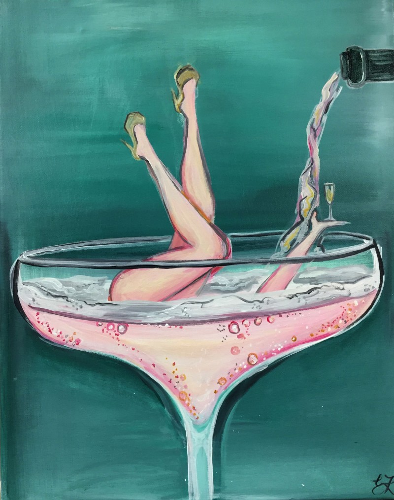 $35 Tuesday - Champagne Problems - a step by step canvas painting experience! 