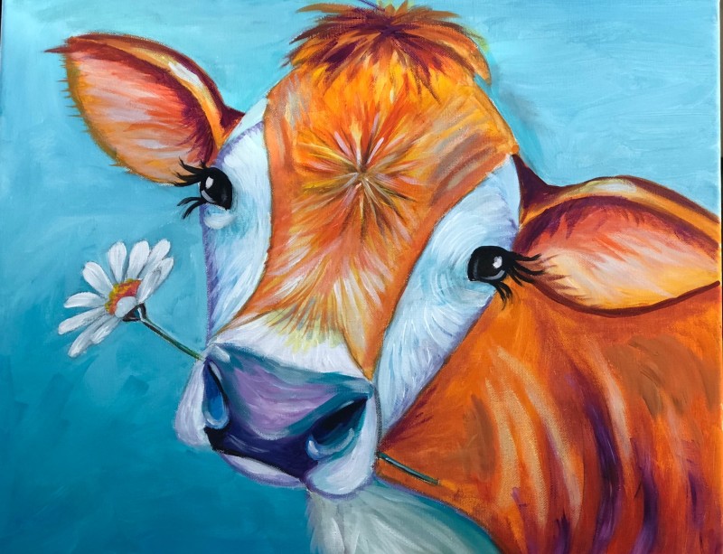 IN-STUDIO: Daisy the Happy Cow - 16x20 acrylic on canvas