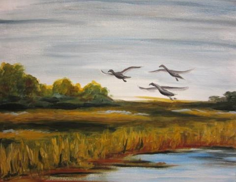 Ducks over the Marsh