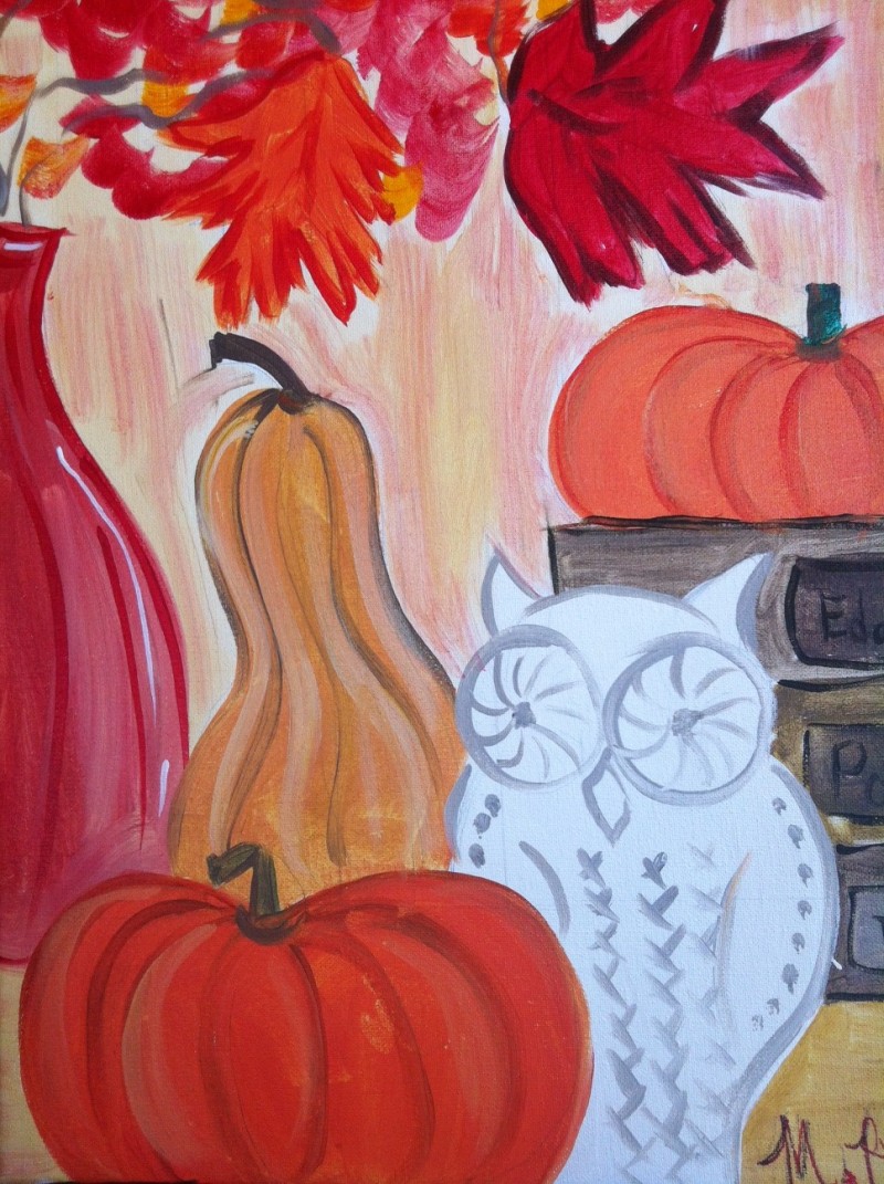 Fall Owl and Pumpkins