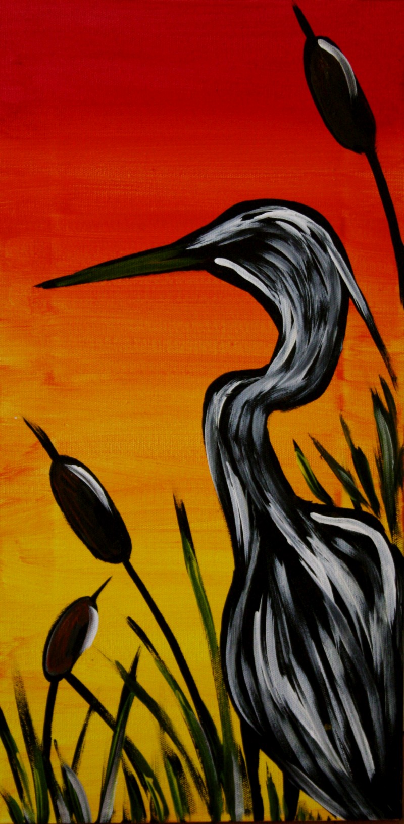 In studio sunset heron 10x20 canvas