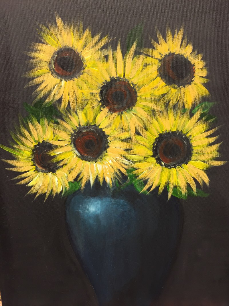 Sunflowers in Blue Vase - In Studio Class