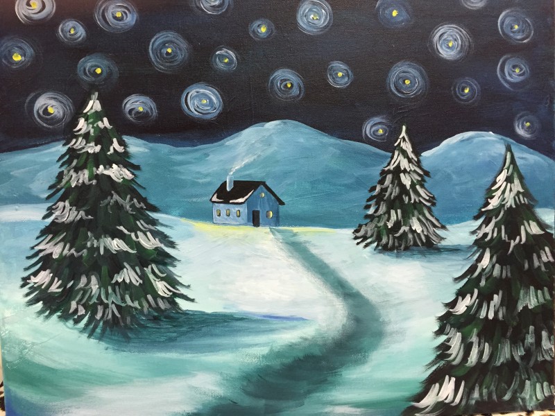 Snowy Night Cabin