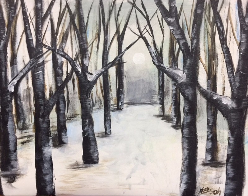 IN-STUDIO: Cool Trees - 16x20 acrylic on canvas