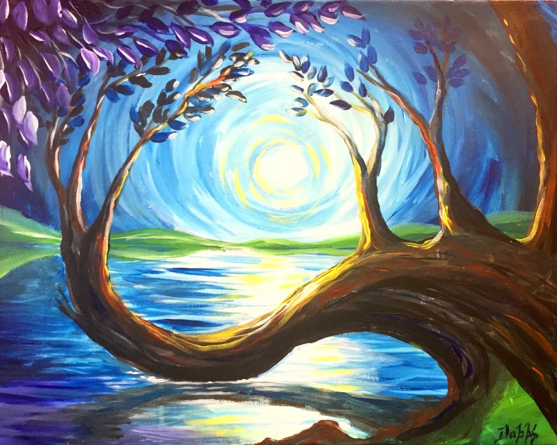 IN-STUDIO: Mysterious Moonrise - 16x20 acrylic on canvas