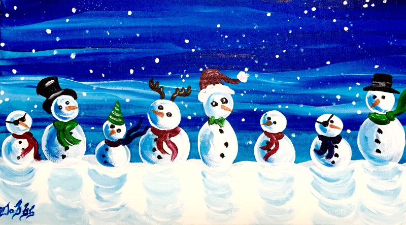 Snowman Party - a step by step canvas painting experience!
