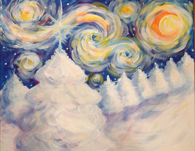 Starry Night Snowy Trees