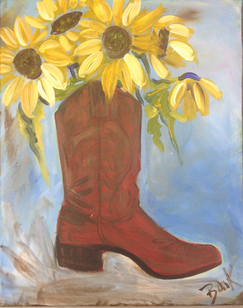 Sunflower Cowboy Boot Canvas Painting