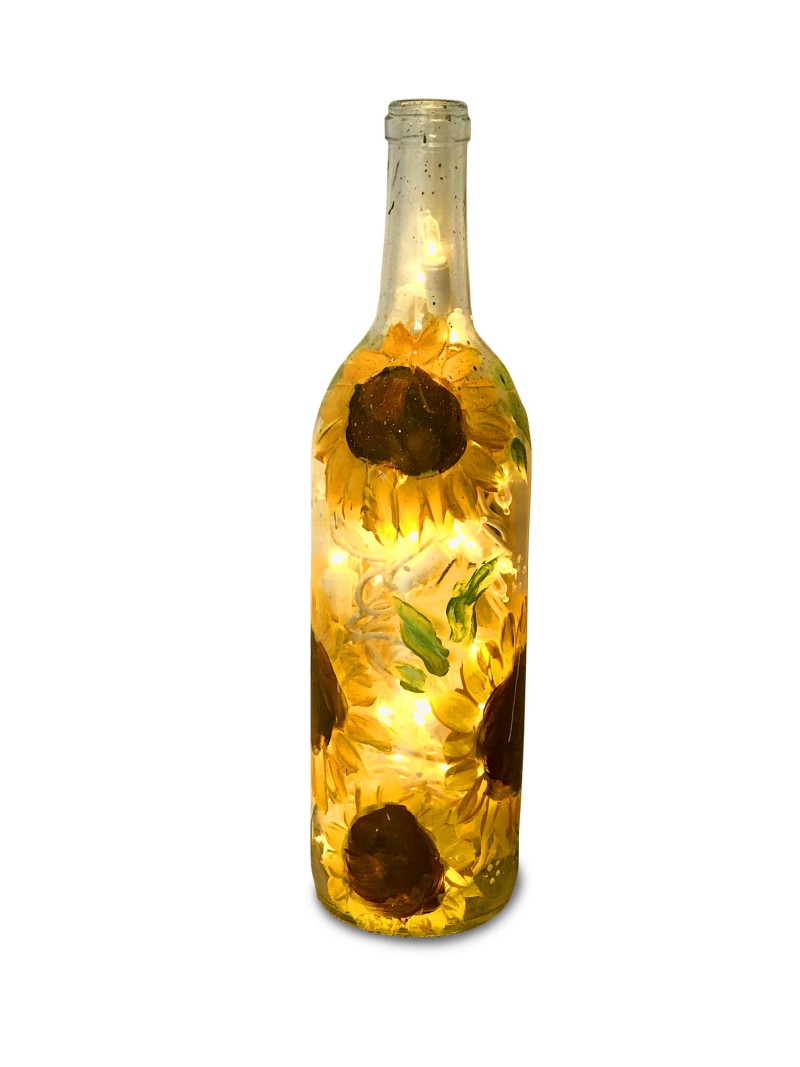Light Up Painted "Sunflower" Wine Bottles in person or Take ome Kit 