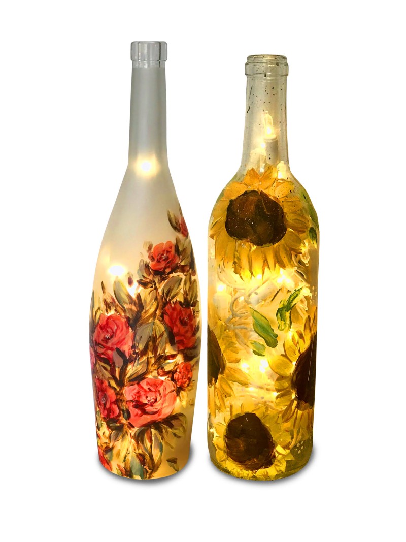  Floral Light-Up Wine Bottles