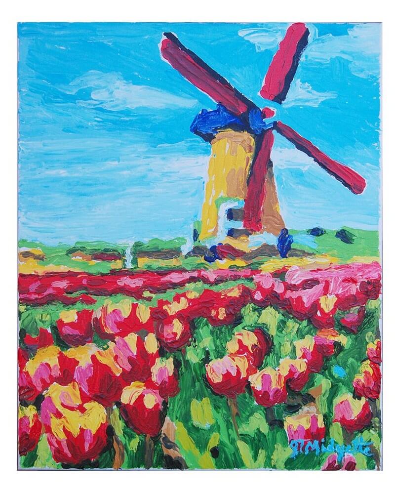 Windmill and Tulips