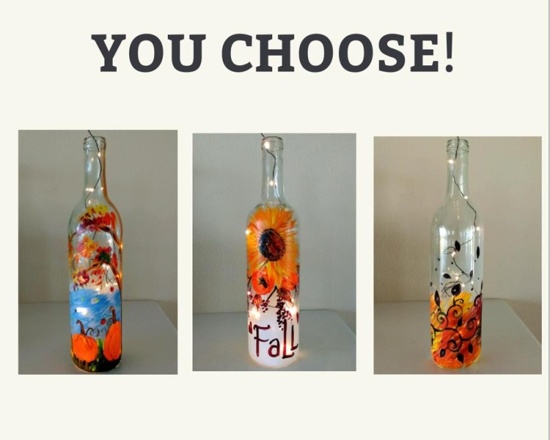 Fall Light Up Painted Wine Bottles, Pics for Inspo