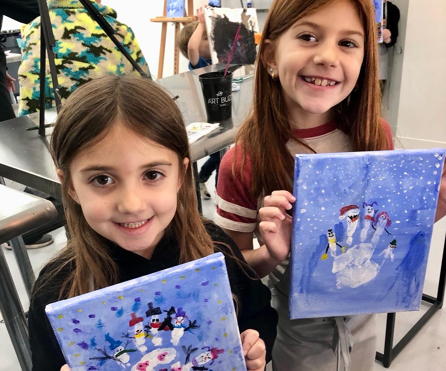 Handprint Snowpeople at Art Buzz Kids, Wine & Design Montclair 2