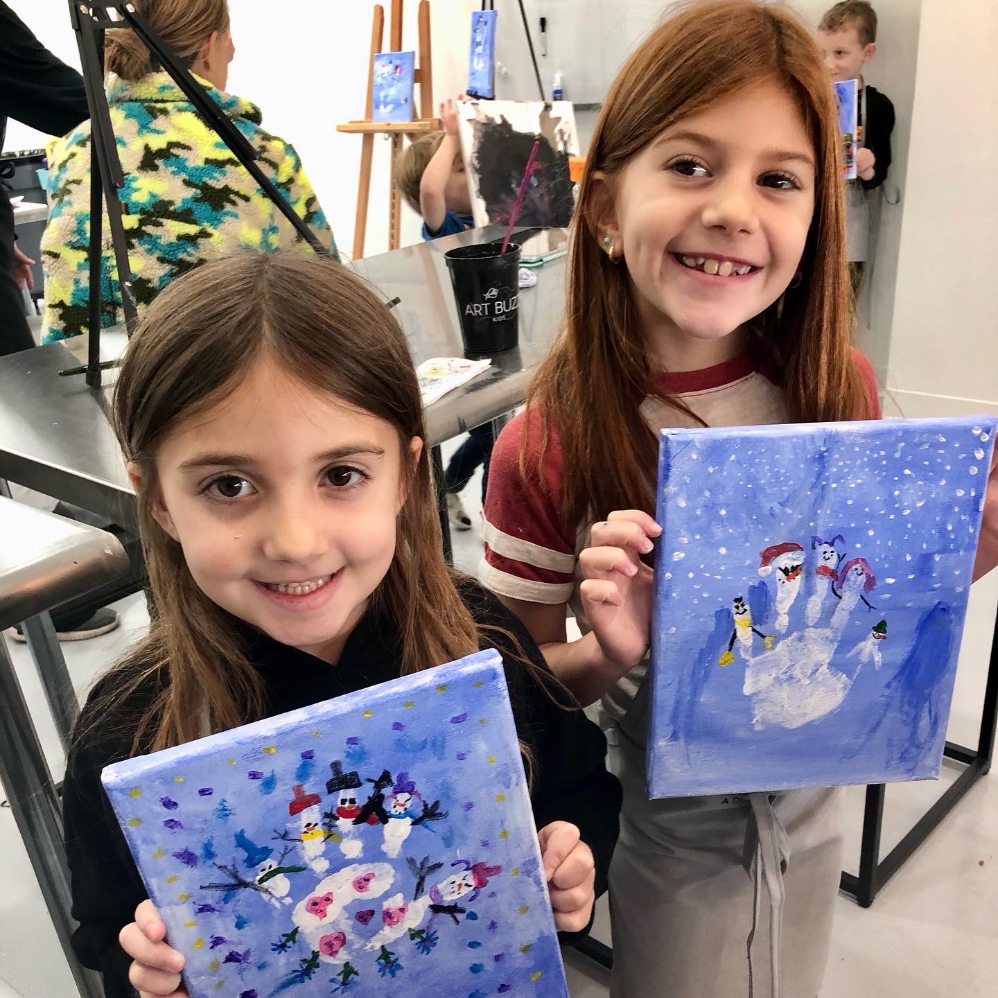 Handprint Snowpeople at Art Buzz Kids, Wine & Design Montclair 2