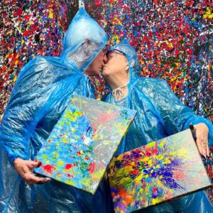 Spin Art Date Night Splatter Zone at Wine & Design Montclair Splatter Room with Free Parking