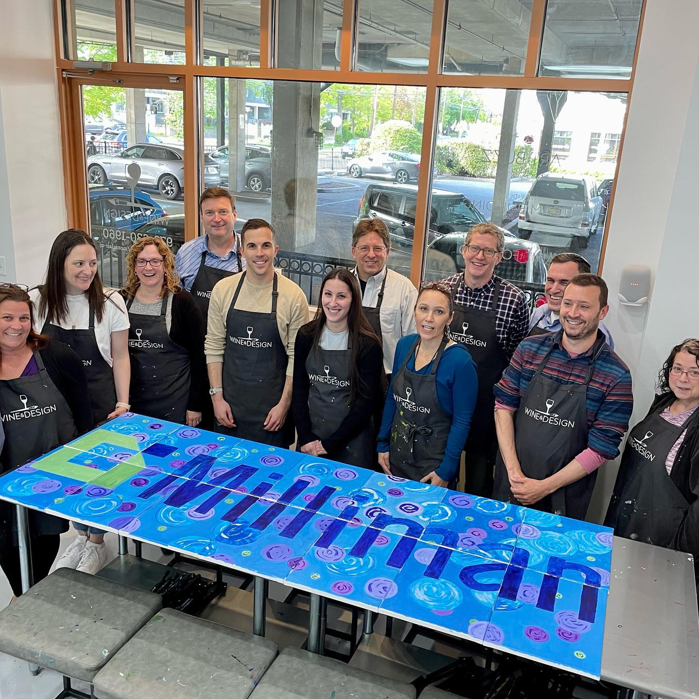 Milliman Little Falls Teambuilding Event with Logo Mosaic at Wine & Design Montclair