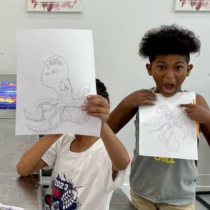 Drawing the Kraken at Wine & Design Art Buzz Kids Camp in Montclair, NJ