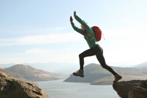 jumping across mountain